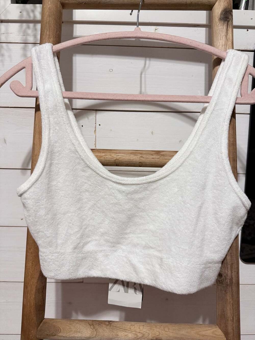 Zara Towel Crop Bralette Top Size S White Scoop Neck